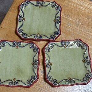 Tabletops Unlimited Decorative Square Plates with Red and Green Design